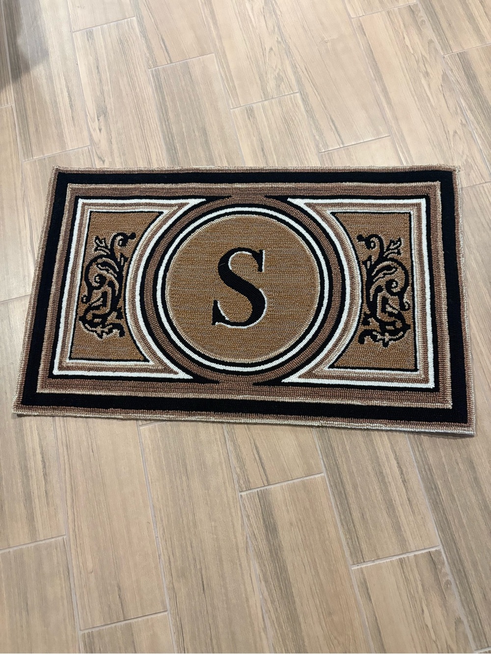 Frontgate Wingate Monogrammed Door Mat “S” in Toast